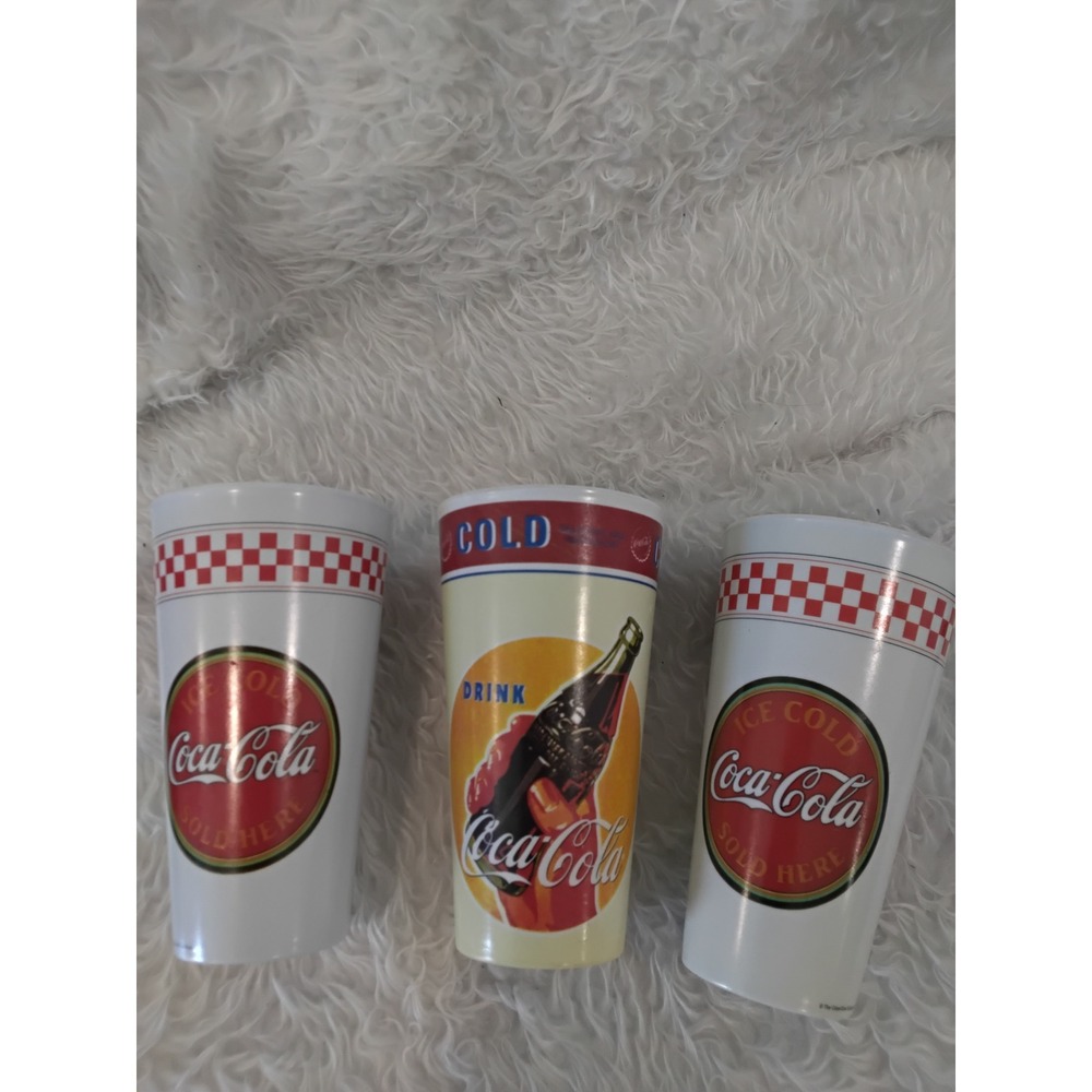 Coca-Cola Gibson Melamine Tumblers Set of 3 Vintage Style Red White 2002 Plastic